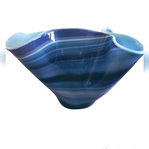 Vintage Blue & Purple Glass Hand Blown Handkerchief Vase